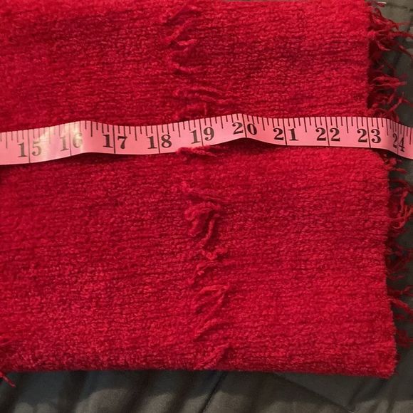 Bright Red Acrylic Vintage Mock Turtleneck sweater with fringe detail - Picture 4 of 5